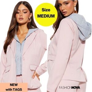 NEW w TAGS 🏷️ FASHION NOVA Pink Blazer, Attached Hoodie 🩶 (Women’s Medium)